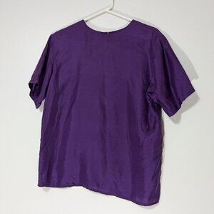 *3/$10* Principles 100% Silk Short Sleeve Blouse Deep Purple VINTAGE Size 10